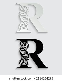 paper letter R. flower  letters. Vintage ornament initial Alphabet. Logo vector 
