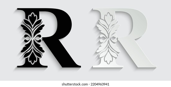 paper letter R. flower  letters. Vintage ornament initial Alphabet. Logo vector 
