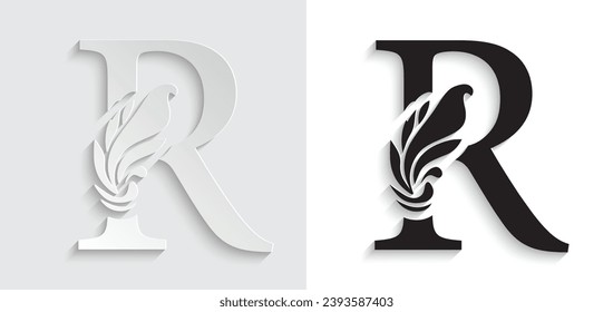 paper letter R. flower  letters. Vintage ornament initial Alphabet. Logo vector 
