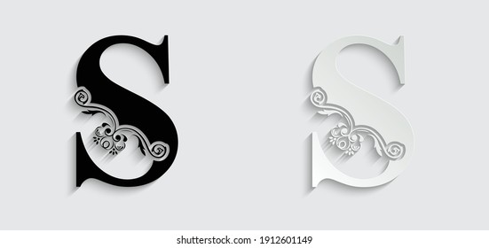 paper letter S. flower  letters. Vintage ornament initial Alphabet. Logo vector 
