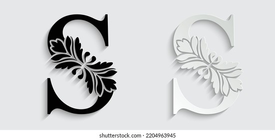 paper letter S. flower  letters. Vintage ornament initial Alphabet. Logo vector 
