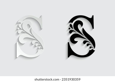 paper letter S. flower  letters. Vintage ornament initial Alphabet. Logo vector 