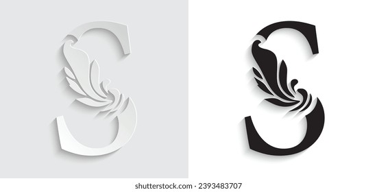 paper letter S. flower  letters. Vintage ornament initial Alphabet. Logo vector 
