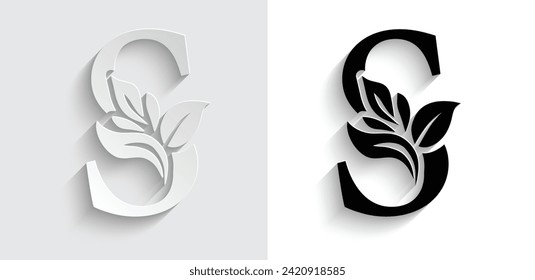 paper letter S. flower  letters. Vintage ornament initial Alphabet. Logo vector