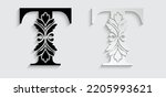 paper letter T. flower  letters. Vintage ornament initial Alphabet. Logo vector 
