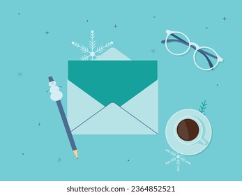 Paper letter template for winter. Vector with place for text