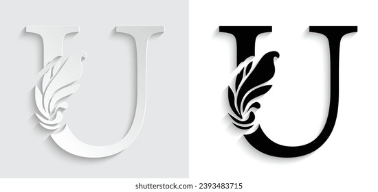 paper letter U. flower  letters. Vintage ornament initial Alphabet. Logo vector 
