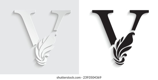 paper letter V. flower  letters. Vintage ornament initial Alphabet. Logo vector 
