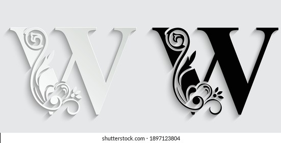 paper letter W. flower  letters. Vintage ornament initial Alphabet. Logo vector 
