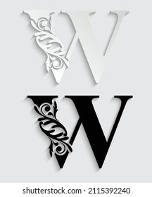 paper letter W. flower  letters. Vintage ornament initial Alphabet. Logo vector 
