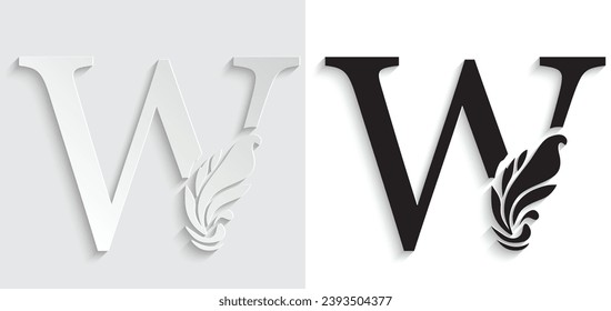 paper letter W. flower  letters. Vintage ornament initial Alphabet. Logo vector 
