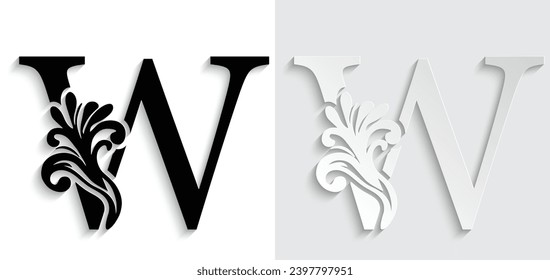 paper letter W. flower  letters. Vintage ornament initial Alphabet. Logo vector 
