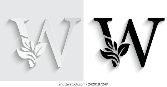 paper letter W. flower  letters. Vintage ornament initial Alphabet. Logo vector