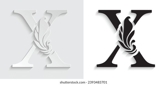 paper letter X. flower  letters. Vintage ornament initial Alphabet. Logo vector 
