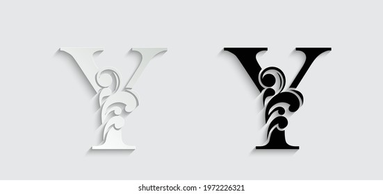 paper letter Y. flower  letters. Vintage ornament initial Alphabet. Logo vector 
