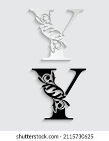 paper letter Y. flower  letters. Vintage ornament initial Alphabet. Logo vector 
