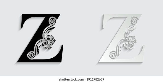 paper letter Z. flower  letters. Vintage ornament initial Alphabet. Logo vector 
