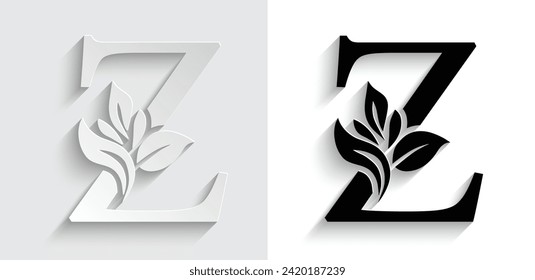 paper letter Z. flower  letters. Vintage ornament initial Alphabet. Logo vector