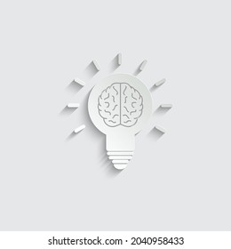 paper Light bulb with brain icon vector. Idea icon, thinking, solution concept. 