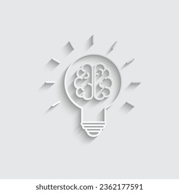 paper Light bulb with brain icon vector. Idea icon, thinking, solution concept. 
