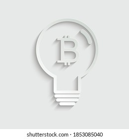 icono de la bombilla de papel con el vector de icono de bitcoin,   Icono de la idea, concepto de negocio. 