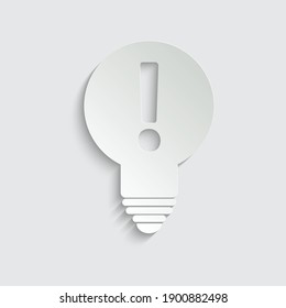 paper Light bulb icon vector,  lamp idea  icon with exclamation mark