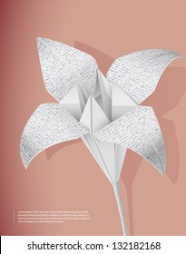 Lirio de papel con textura de escritura a mano. Eps10