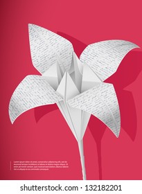 Paper lily with handwriting texture . Eps10