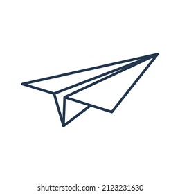Paper line airplane. Sending message linear symbol. Vector isolated on white.