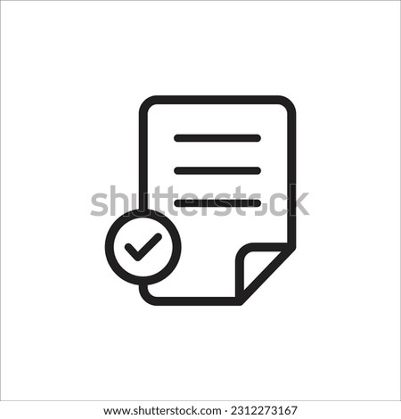 Paper line icon with check mark symbol isolated on white background. Approved, accepted, confirm done, task done, completed symbol, vector paper icon. Available for website or graphic design.