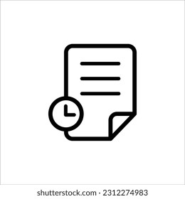 Paper line icon vector with clock symbol isolated on white background. Processing task or document icon vector. Temporary file icon. Loading icon.  Available for website or graphic design.