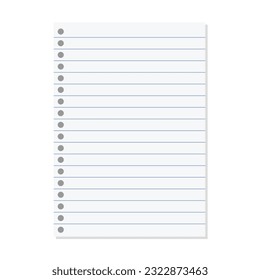 Paper lined notebook memo page white sheet template illustration for school education and office for background