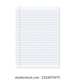 Paper lined notebook memo page white sheet template illustration for school education and office for background