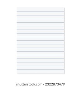 Paper lined notebook memo page white sheet template illustration for school education and office for background