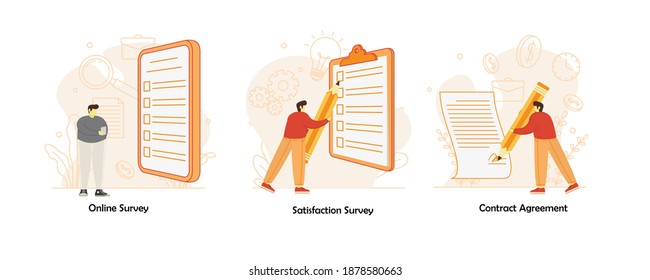 Paper List Activity Graphic Set. Online Survey Concept, Satisfaction Survey Concept, Contract Agreement Concept Vector Illustration Design Flat