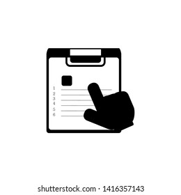 Paper list and hand icon. Search sign