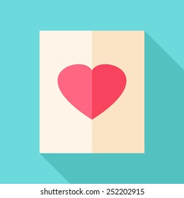 Paper list with heart. Flat stylized object with long shadow