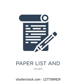 paper list and a pencil icon vector on white background, paper list and a pencil trendy filled icons from Other collection, paper list and a pencil vector illustration
