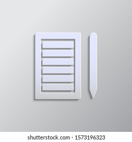 Paper list, pencil paper style, vector icon. Grey color vector background