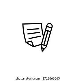 Lista de papel y icono de un vector de lápiz en lineal, icono de esquema aislado en fondo blanco