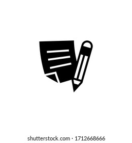 Paper list and a pencil vector icon in black solid flat design icon isolated on white background
