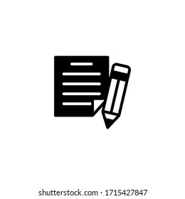 Paper list and a pencil vector icon in black solid flat design icon isolated on white background