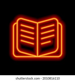 Paper, literature book, published story. Orange neon style on black background. Light linear icon with editable stroke