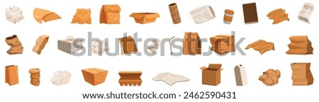 Paper litter vector. A collection of various items, including paper, cardboard, and trash, are scattered across the image