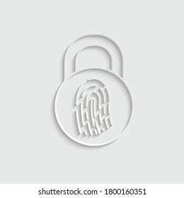 paper lock icon with Fingerprint  icon. black vector symbol of lock. 