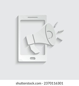 paper loudspeaker icon with  mobile icon smartphone sign