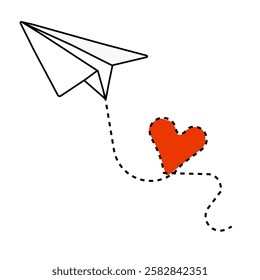 Paper love airplane. Smooth path symbol in a minimalistic style.