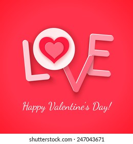 Paper love with heart over red. Vector illustration
