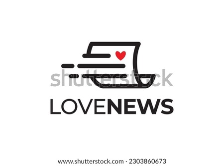 paper with love logo design. fast news concept template vector illustration