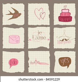 Paper Love and Wedding Design Elements -for invitation, scrapbook in vector